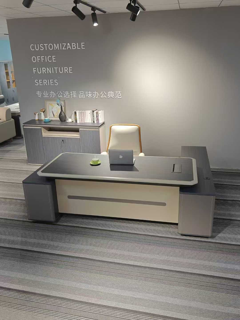 ESCRITORIO EJECUTIVO ALSEN BEIGE Y GRIS (240*180*75CM)