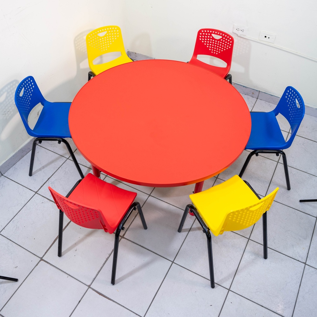 MESA KINDER PLASTICA REDONDA DE 40´´ ALTURA AJUSTABLE MAXIMO 24”COLOR ROJO.jpg