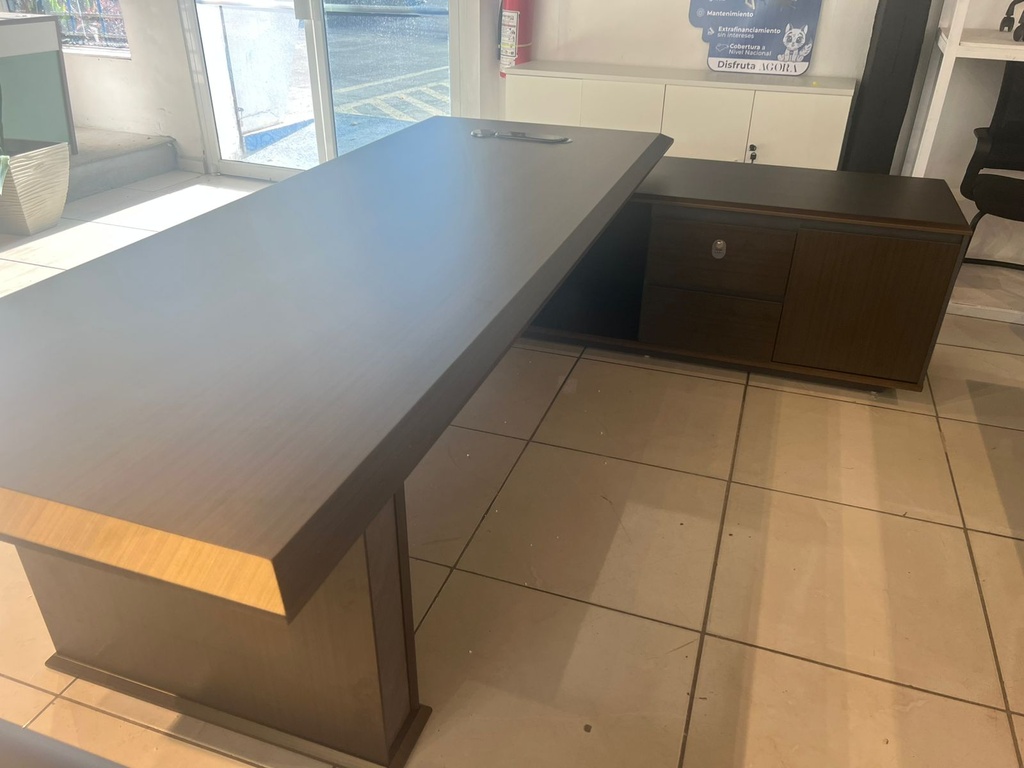 ESCRITORIO EJECUTIVO VERONA CAFÉ Y GRIS (260*180*75CM)