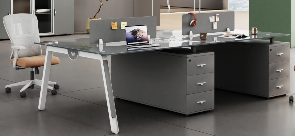 WORKSTATION DE 4/P MODELO MASON DE CRISTAL GRIS(240*120*75CM)
