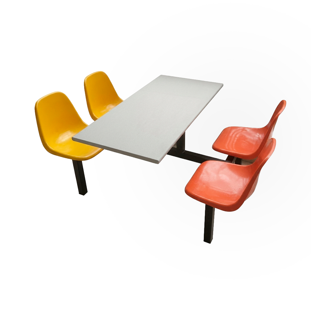 MODULO ATLANTIDA ASIENTO ROJO Y AMARILLO CON ESCRITORIO BLANCO