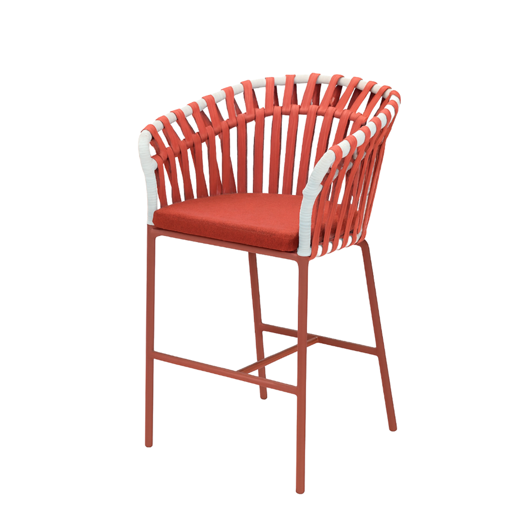SILLA BAR TROY COJIN ROJO CON RATTAN ROJO(68*58*105CM)