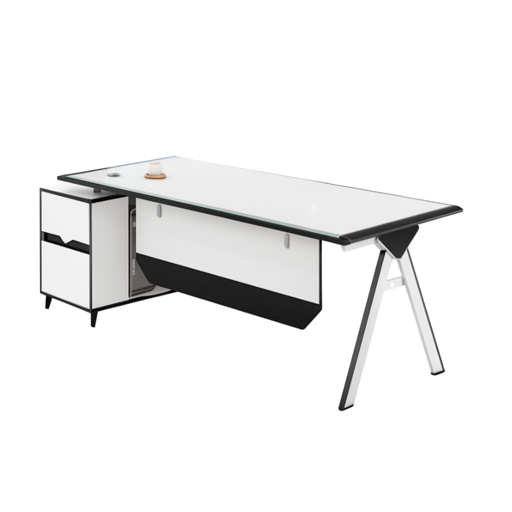 ESCRITORIO EJECUTIVO PETER DE CRISTAL BLANCO CON GRIS(160*80*75CM)