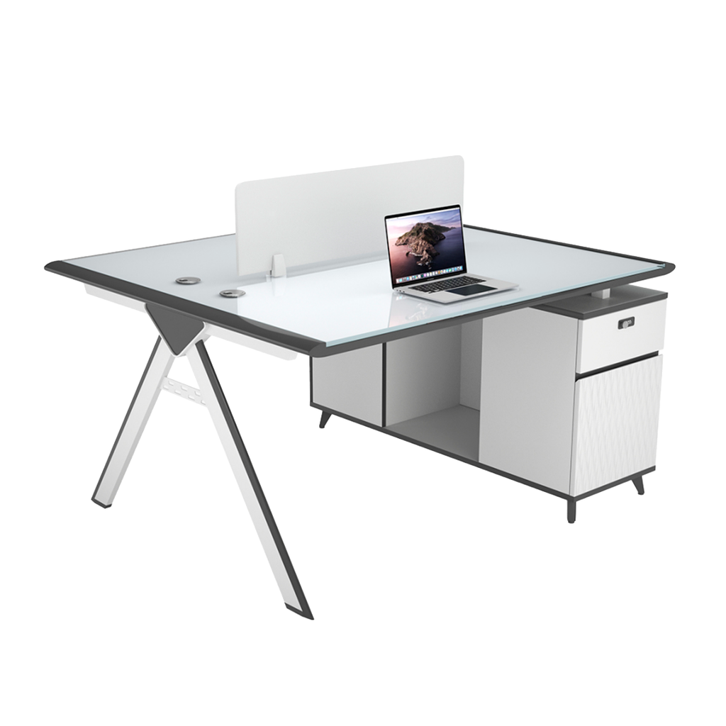 WORKSTATION DE 2/P MODELO PETER DE CRISTAL BLANCO CON GRIS(120*120*75CM)
