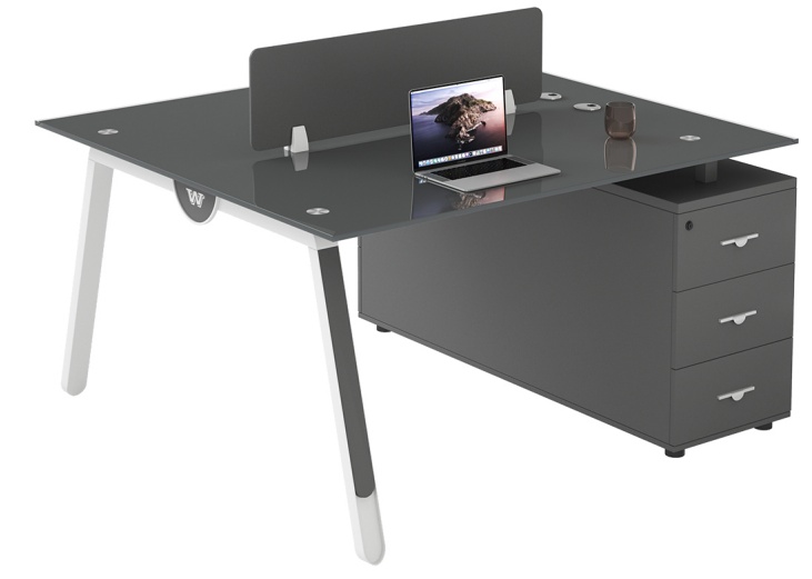 WORKSTATION DE 2/P MODELO MASON TOP DE VIDRIO NEGRO (120*120*75CM)