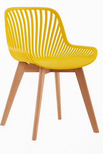 [YWJ-6702C-A] SILLA COMEDOR VENICE AMARILLA Y PATA MADERA(54.5x51x82.5CM)