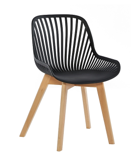 [YWJ-6702C-N] SILLA COMEDOR VENICE NEGRO Y PATA MADERA(54.5x51x82.5CM)-PP