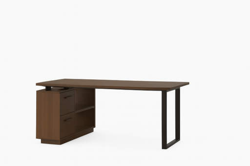 [22082025L] ESCRITORIO EN L COLOR CAFE TIPO A (MELAMINA+ ESTRUCTURA METALICA)
