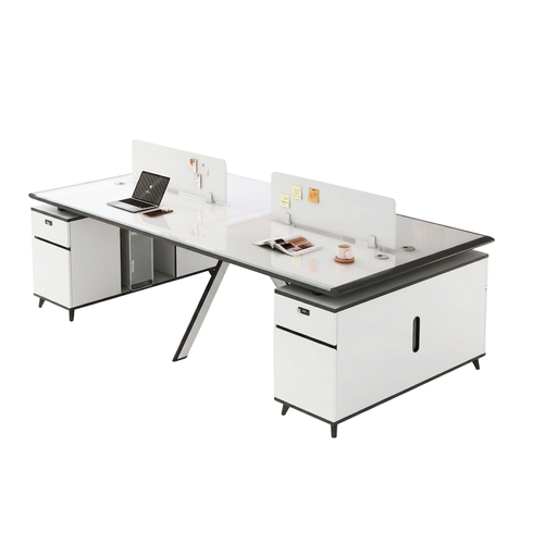 [AOM06] WORKSTATION DE 4/P MODELO PETER DE CRISTAL BLANCO CON GRIS(240*120*75CM)
